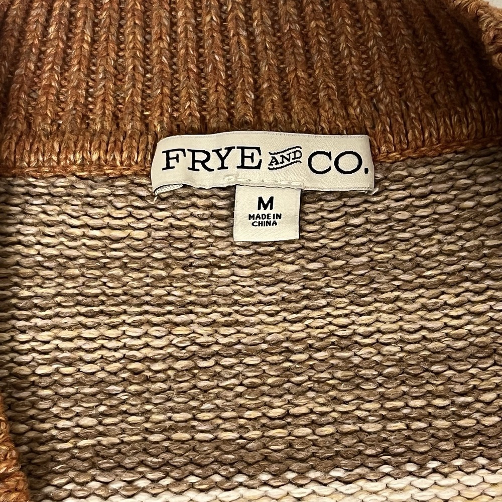 Frye & Co Women's Chunky Crochet‎ Open Knit Sweater Rust/Tan Size Medium - Picture 2 of 7